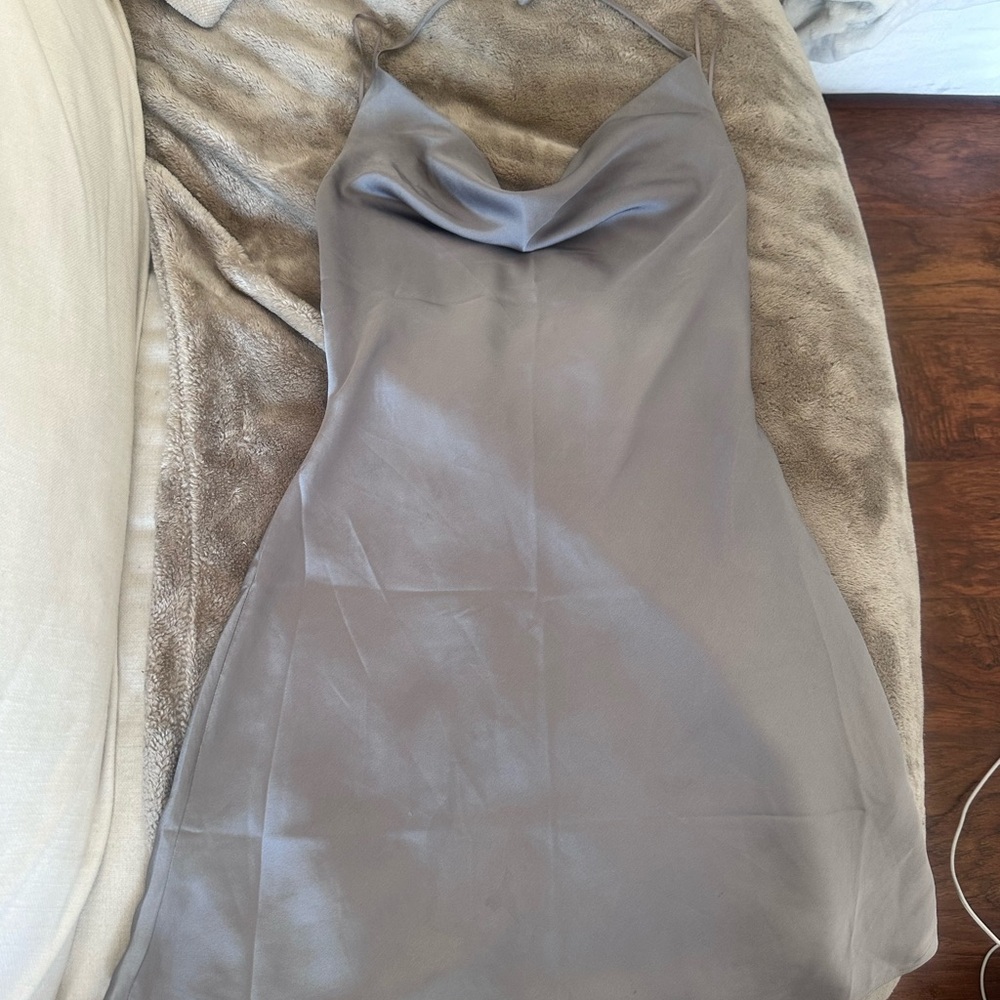 Grey halter cowl neck mini dress